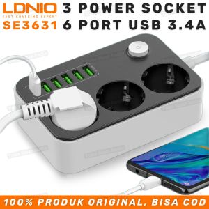 STOP KONTAK 9 LUBANG PANJANG KABEL 2M LDNIO SE3631 FAST CHARGING ( 3COLOKAN + 6 USB ) / COK RAUN 9 LUBANG / TERMINAL LISTRIK 9 LUBANG / STOP KONTAK USB / COK RAUN USB / TERMINAL LISTRIK 9 LUBANG
