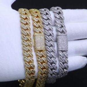12MM Cuban Link Chain Bracelet for Men Women Zircon Paved Iced Out Bling Miami Cuban Bracelet Hip Hop Jewelry