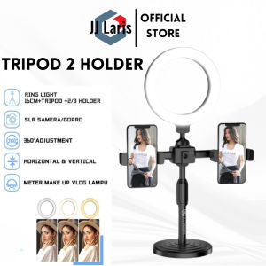Tripod 2 Holder dan Ringlight 16cm + Tripod Mini Stand 28cm Hp Live Stream Make Up Vlog Lampu