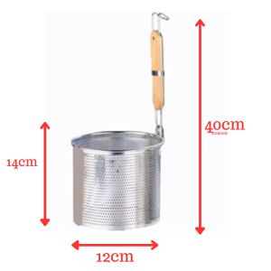 Stainless Steel Noodle Strainer / Mesh Noodle Drainer / Blanching Basket with Wooden Handle