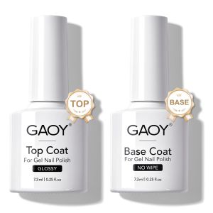 GAOY Gel Coat and Base Coat Set 2 Pcs 7.3ml Glassy Coat and No Wipe Foundation Combination for UV Light Gel