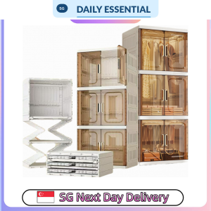 【DAILY ESSENTIAL】 Folding Wardrobe Cabinet with Rail and Storage Options