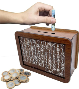 Reusable Handmade Money Saving Box Wooden Money Box Crafts with Saving Money Goals Counter Coin Tray Storage Case Children