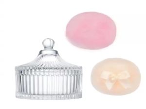 Kirilgu Sturdy Glass Powders Puff Holder with 3 Large Puff for Efficient Beauty Tool Management Makup Tool Organization R6P8Q