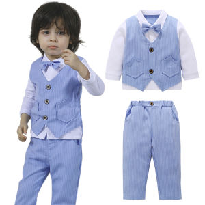 Wedding Outfit For Baby Boy Formal Attire for Kids Boy Graduation Gentleman Attire Toddler Birthday Clothes 1-5 Years Children Khaki Blue Set Church Dress