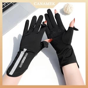 [CANAMEK] Summer Sunscreen Gloves Women Thin Ice Silk Anti-ultraviolet Dew Finger Touch Screen Driving Riding Non-slip Breathable Gloves