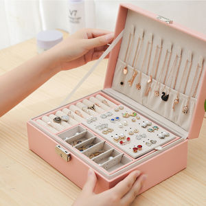 Mainland Kotak Perhiasan LengkapJewelry Box Tempat Penyimpanan Cincin Gelang Anting dan Accesories 2 Tingkat dengan Kunci HDK310