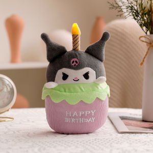 Vixplorn 20CM Sanrio Birthday Cake Gift Cinnamoroll Kuromi Stuffed Toy Melody Plush Doll Toy Glowing Singing