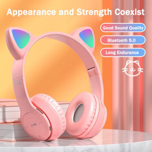 Thisis Ityo New Cute Cat Ear Headphones Wireless Bluetooth Headphones Audio Stereo Headphones Sports Game Headphones with Mic LED Lights 5.0 Headphones with Mic Noise Cancelling