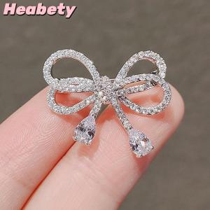Heabety Elegant Bowknot Rhinestone Brooch Buckle Pin For Women Girls Bow Buckle Pin Cardigan Clip Jewelry Brooch Accessories