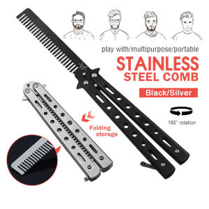 （Ready Stock）Stainless Steel Butterfly Comb Hair Outdoor Camping Practice Comb Sikat Rambut Lipat Foldable Training Practice Knife Single Tip Salon Hairdressing Styling Tool Butterfly Knifes Exercise Knife comb 蝴蝶刀