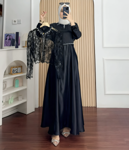 Dress Brokat Mewah Terbaru Setelan Gamis Pesta Burgundy Wanita Silk Premium Mix Payet Busana Muslim