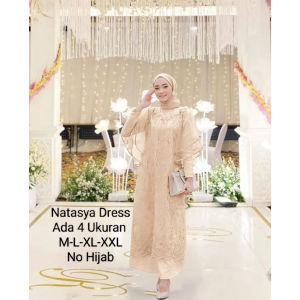 Pakaian Muslim Wanita Terbaru/Maxi Natasya Dress Size M-XXL/Moscrepe Brokat Mutiara Tille Tutu Polos