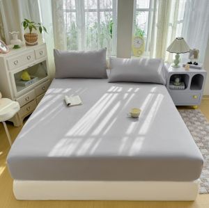 3in1 Bedsheet Set[1 BedSheet + 2 Pillowcases] Plain color Bedsheet Set Canadian Cotton High Stretch Full Coverage Fitted Sheet Bedding Set 4Sizes: Single/Double/Queen/King & 8Color: White/Pink/Purple/Light grey/Dark grey/Green/Dark Blue/Khaki