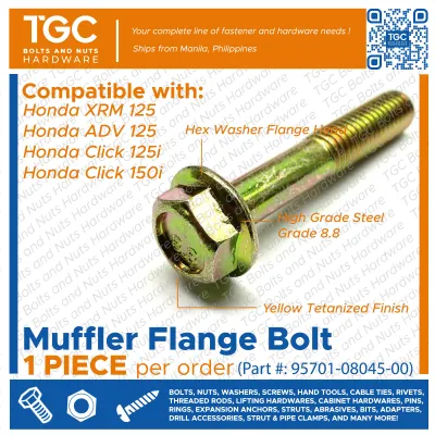 TGC 1PC Tetanized Muffler Flange Bolt M8 x 45 for Honda XRM125 / ADV150 / CLICK 125i / Click 150i ( TGC - Motorcycle ) ( Part: 95701-08045-00 )