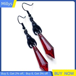 Millys ต่างหูค้างคาวสีดำกับลูกปัดสีแดง ต่างหู เครื่องประดับโกธิค เครื่องประดับทางเลือก ของขวัญโกธิคสำหรับเธอ คนรักค้างคาว ฮาโลวีน