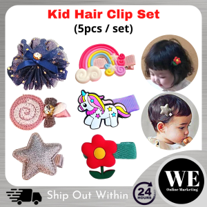 (Ready Stock) 5pcs/set Little Princess Hair Clip Set - Unicorn Rainbow Cartoon Ice-cream Fruits Cute Baby Girl Kid Children Hair Clip Pengepit Rambut Kanak-kanak Anak Perempuan Kids Hair Accessories Princess Series Colourful