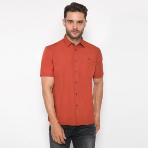 LGS - Kemeja Casual Pria - Kemeja Lengan Pendek - Motif Polos - Warna Maroon - CSH.271.S1097.172.C