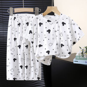 80-160cm ชุดนอนเด็กบางชุดฤดูร้อนผ้าไหมน้ำแข็งเย็นบ้านชุด 2 ชิ้น