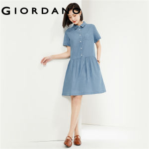 GIORDANO Nữ Áo Cotton Nhẹ Áo Sơ Mi Denim Váy Nữ Tay Ngắn Nửa Túi Thời Trang Áo Denim Free Shipping 05464313