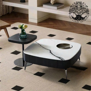Bàn trà sofa bàn phòng khách bàn cafe nhập khẩu bàn đôi vuông bo cạnh hộp tủ khay Inox đá vi thể