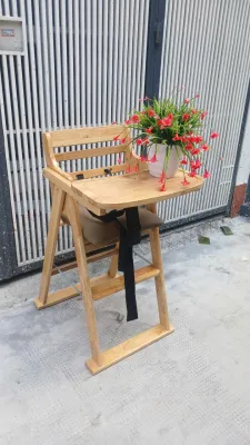 Ghế ăn bột cho em bé 48*50*82 cm gỗ cao su đẹp bền chịu nước không thấm bề mặt đã qua xử lý bền hơn gỗ thông và MDF. cps dây dai nịt giữ an toàn cho bé.