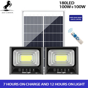 JAZZ GORDON Solar led outdoor light 100W+100W 90+90LED Household outdoor courtyard lamp LED projection lamp indoor and outdoor lighting street lamp 12hours