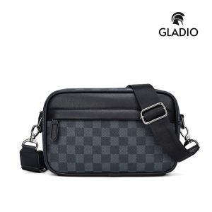 GLADIO Tas Selempang Pria Ageru Hitam Kulit Motif Kekinian GLD016B5 Kasual Terbaru Branded Sling Bag