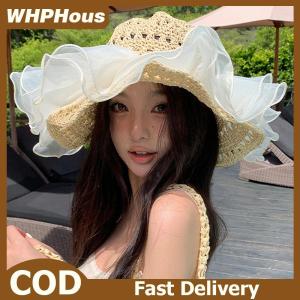 WHPHous Sweet Cute Cherry Lace Edge Straw Hat For Women Summer Hollow Seaside Beach Vacation Big Brim Sunshade Cap Fashion Sun Cap