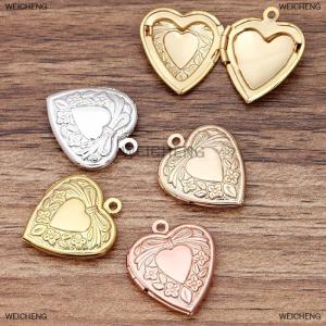 [COD] WEICHENG Metal Brass Heart Shaped Photo Locket Charms Pendant DIY Necklace Making