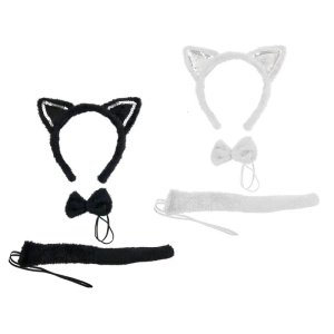 Kids Animal Fancy Costume Set Black Cat Ears Headband Gloves Tutu Tail Bow Tie for Halloween Cosplay Dress Up Party