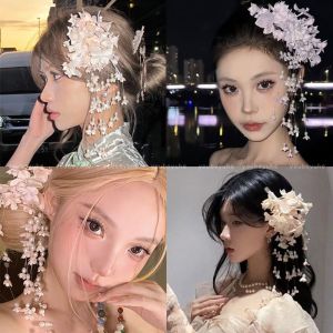 YOCKY 由于批次问题，蓝色发夹会有色差 Elegant Bridal Headwear Luxury Fairy Flower Barrettes Temperament Pearl Wedding Headdress Hair Accessories