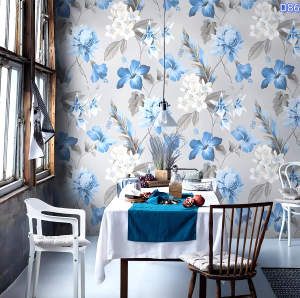 Supermax Blue Flower Design Wallpaper 10M by 45CM PVC Self adhesive Waterproof Wallpaper Fabric Safety Home Decor Wall covering For Living Rome