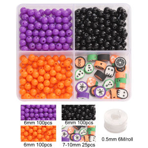 325Pcs/Box Halloween Beads Kit Acrylic Solid Colored Round Beads Soft Clay Beads Set For Jewelry Making DIY Charm Bracelet Necklace Craft Accessories