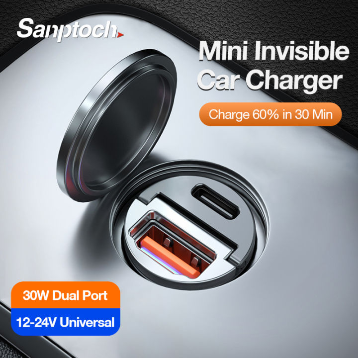 Sanptoch Mini Invisible Car Charger Adapter 60W Fast Charging USB