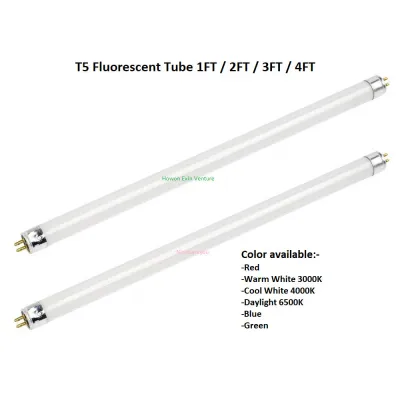 T5 Fluorescent Tube Only (1FT/2FT/3FT/4FT) Red/Blue/Green/Daylight 6500K/Warm White 3000K/Cool White 4000K