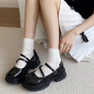 Giày LOLITA BABY VÁT đế cao 4cm Nữ Da Bóng/LÌ ulzzang phong cách Hàn quốc mary quai cài MÀU ĐEN/KEM cá tính năng động mới hot