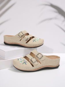 [Free Shipping] 2026 Summer New WomenS Shoes Hollow Flower Embroidered Sandals Wedge Heel Plus Size WomenS Slippers