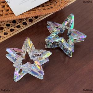 [COD] ZNPNXN Colorful Acrylic Hollow Out Star Hair Claw Sweet Shark Clip For Women Girls Fashion Headwear Versatile Hair Accessories Gifts