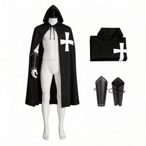 Medieval Templar Crusader Cloak Two-tone cross cape knight costume for Halloween performances