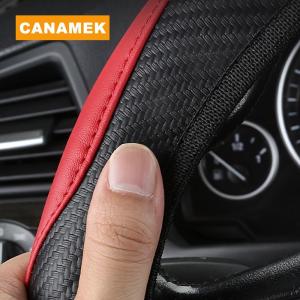 【CANAMEK】 PU Carbon Fiber Leather Car Steering Wheel Cover Without Inner Ring Suitable For 14.5-15 Inch 37-38cm Of Automotive Supplies