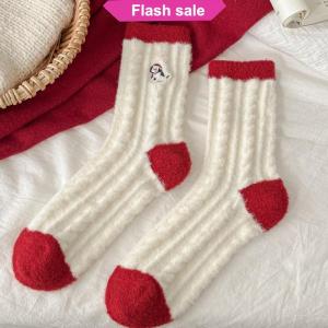 SHENHAO2🎀 1 4 cặp mùa thu mùa đông mô hình giáng sinh vớ giữa ống Cây giáng sinh người tuyết Xúc Xích chó thêu bông vớ quà tặng năm mới
