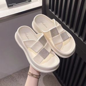 [Free Shipping] WomenS Thick-Soled Slippers For Summer Designed For Outdoor Wear With A Height-Enhancing Non-Slip Fashionable And Versatile Design Featuring A Single-Strap Style And Double-Layered Embellishments Perfect For The Beach