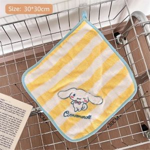 Sanrio Kuromi Towel Cute Cartoon Cinnamoroll My Melody Absorbent Quick Drying Towel Girl&Child Kawaii Stripe Wash Face Hands Washcloth Gifts