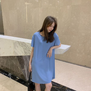ชุดนอนกระโปรง ชุดนอน ผู้หญิง pajamas women เสื้อยืดสีทึบ ผ้าเย็นในฤดูร้อน