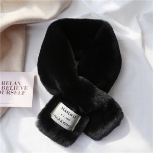 WININ Plush Cross Scarf Solid Color Soft Neckerchief Wrap Winter Warm Thickened Neck Scarf Autumn Winter