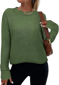 Zeagoo Womens Crew Neck Cropped Sweater 2025 Fall Long Sleeve Chunky Knit Pullover Sweater Tops
