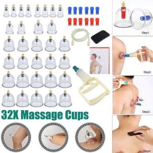 TH Beauty Salon 32 ชิ้นสูญญากาศ Cupping บำบัดชุด Cupping สูญญากาศขนาดใหญ่นวดจุดฝังเข็มร่างกายบรรเทาอาการปวดอุปกรณ์บำบัดดีท็อกซ์ชุดนวดร่างกายบำบัดแบบจีนโบราณ