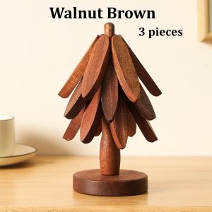 3 PCS Creative Pine Tree Shaped Solid Wood Insulation Pad Waterproof Heat Resistant Heat Insulating Desktop Protective Pad
