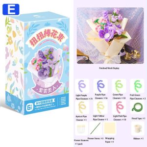 Pipe Cleaner Flower Bouquet DIY Material Full Set Tulip Sunflower Rose Handmade Craft Kit Home Decor Gift For Adult Kids